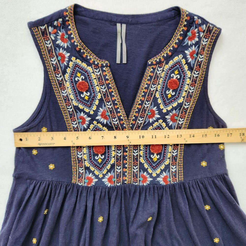 Anthropologie Emelia Navy Sleeveless Embroidered Peplum Top Boho Summer Pretty - Picture 10 of 11